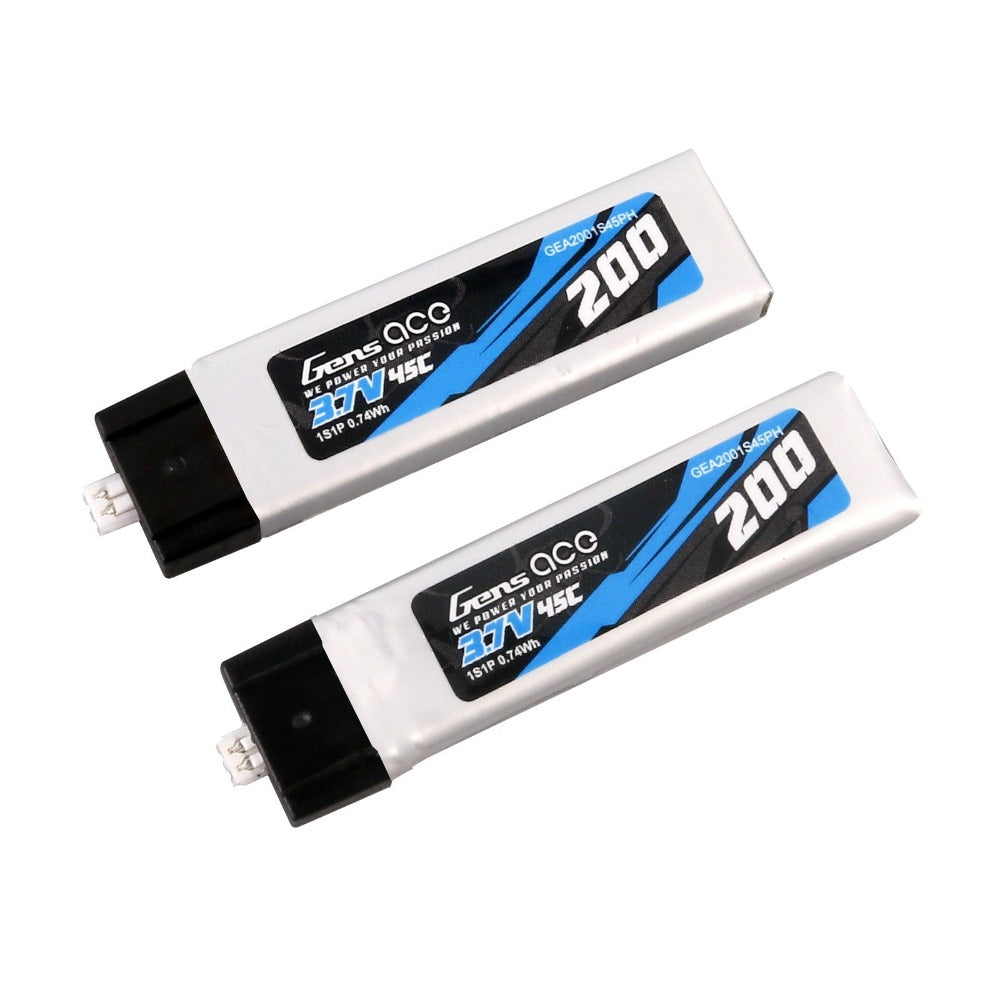 Gens Ace 1S / 200mAh / 45C / 3.7V / JST-PH 1.5 LiPo Batteries