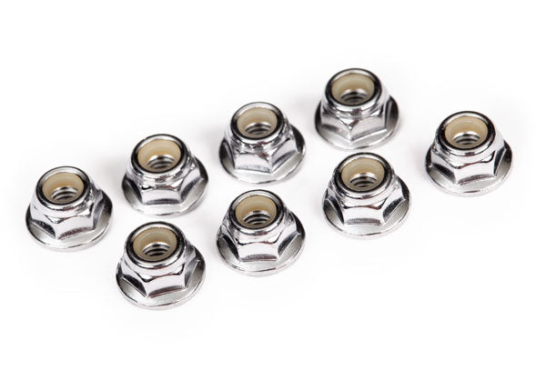 Traxxas M4 Flanged Steel Serrated Lock Nuts (#3647 / Silver / 8pcs)