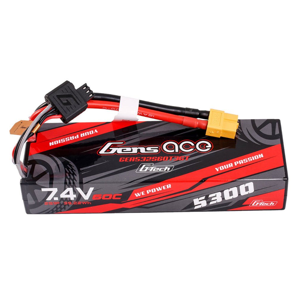 Gens Ace 2S / 5300mAh / 60C / 7.4V / G-Tech / XT60 (EC3 & Dean Adapters) HardCase LiPo Battery