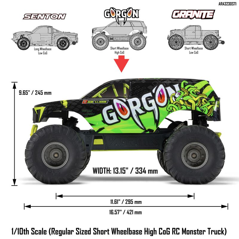 ARRMA 1/10 Gorgon MT 2WD Monster Truck (Brushed / Multiple Colors / RTR)