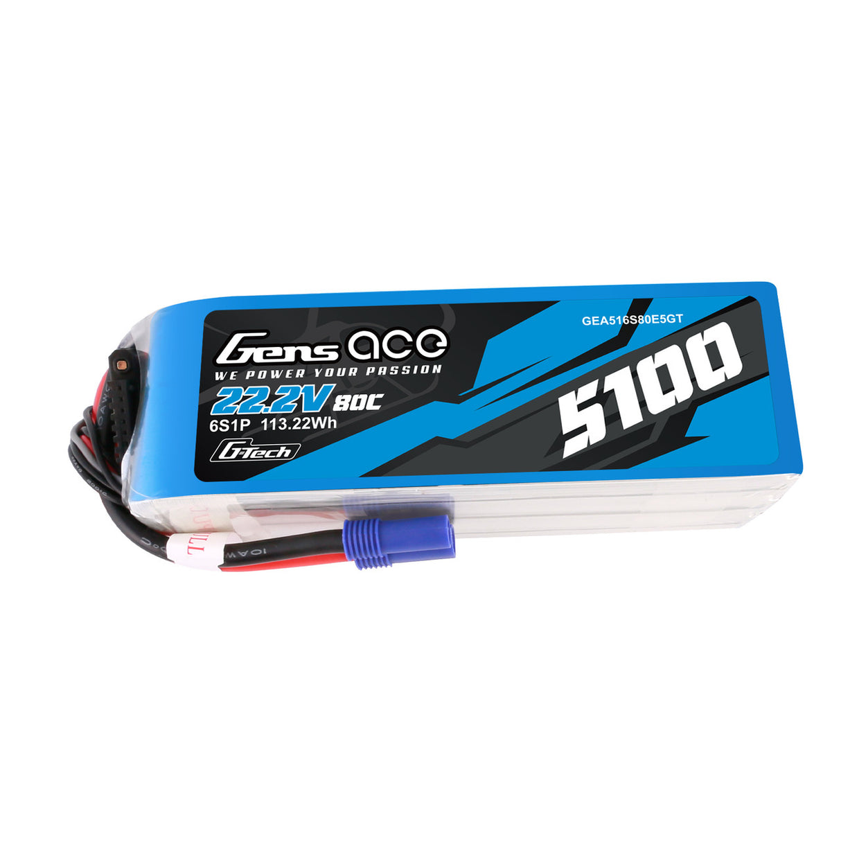 Gens Ace 6S / 5100mAh / 80C / 22.2V / EC5 / G-Tech LiPo Battery