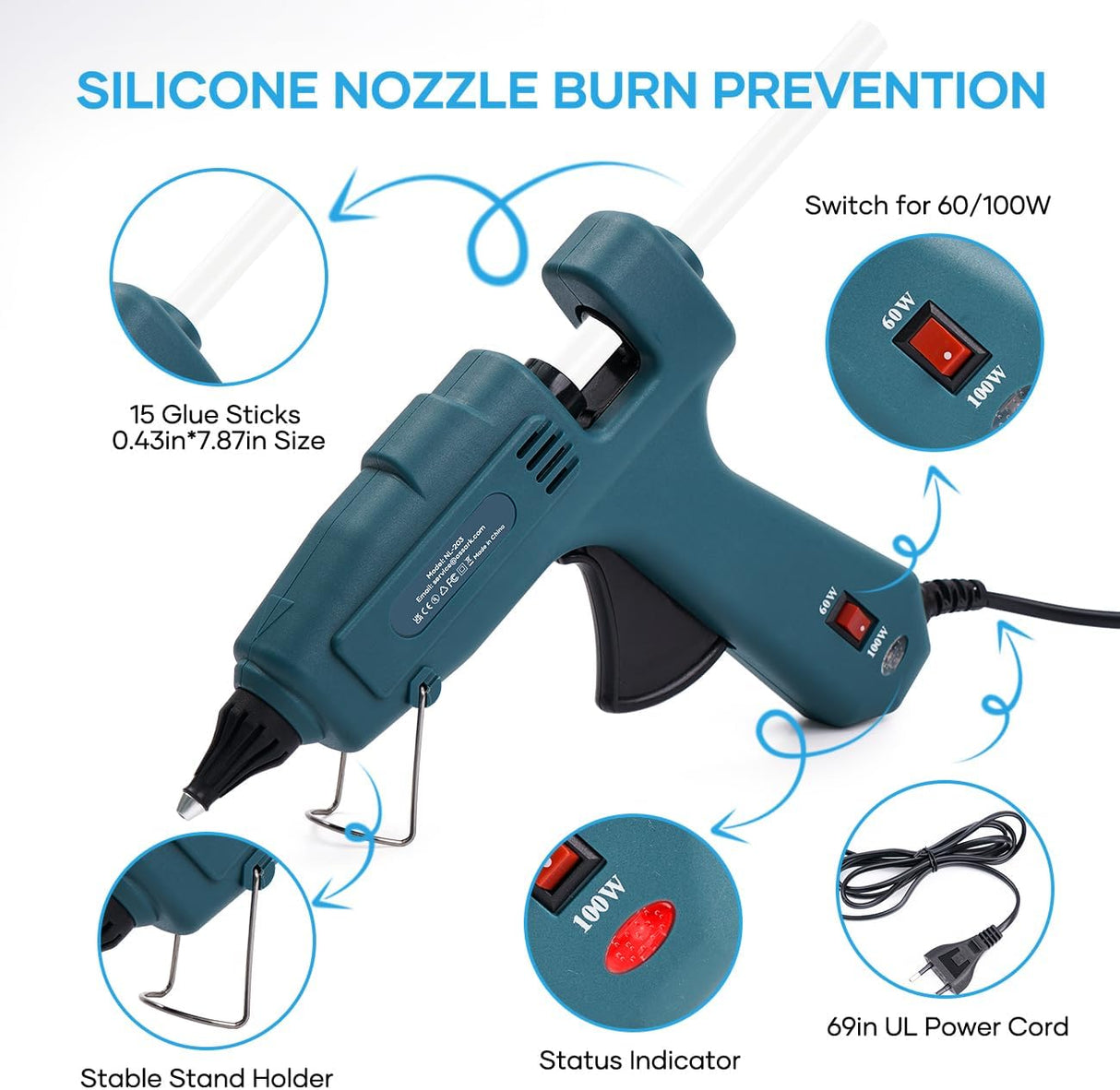 Assark Hot Glue Gun (60/100W Dual Power)