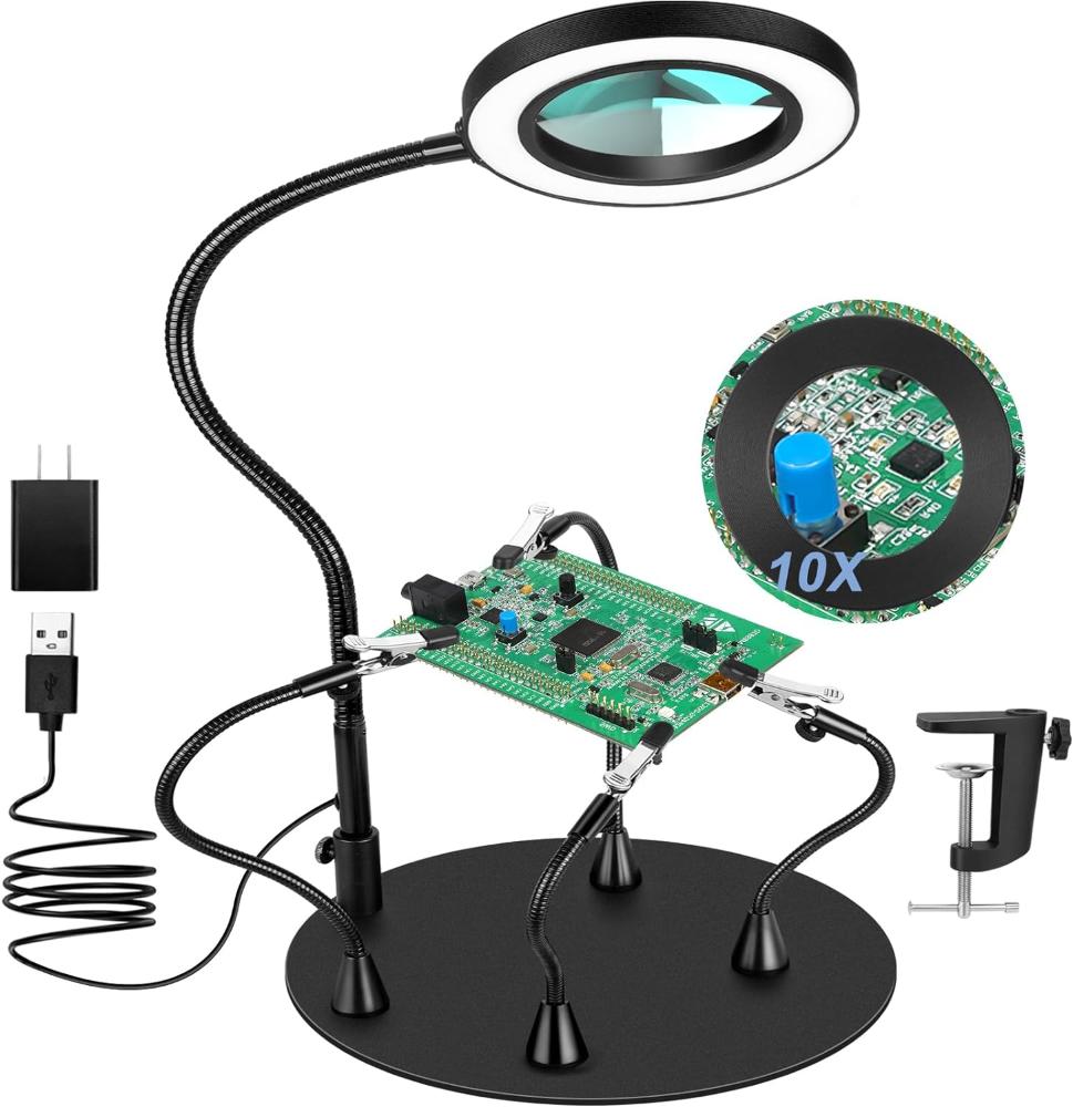 MagnieOpti Helping Hands Soldering Station w/ Magnifying Glass Lamp