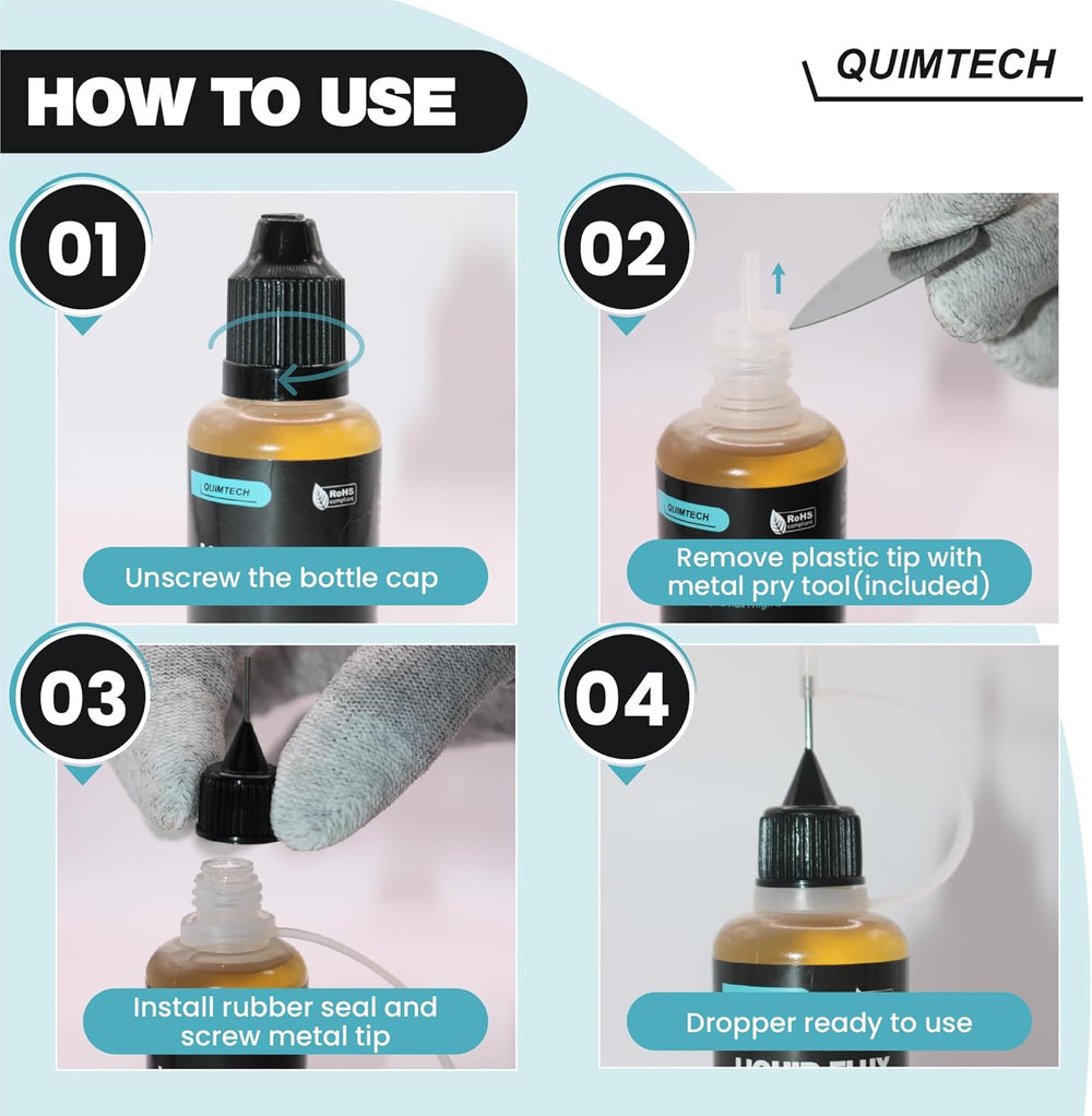 Quimtech Electronic Liquid Solder Flux Dropper (30ml / No Clean Liquid Flux)