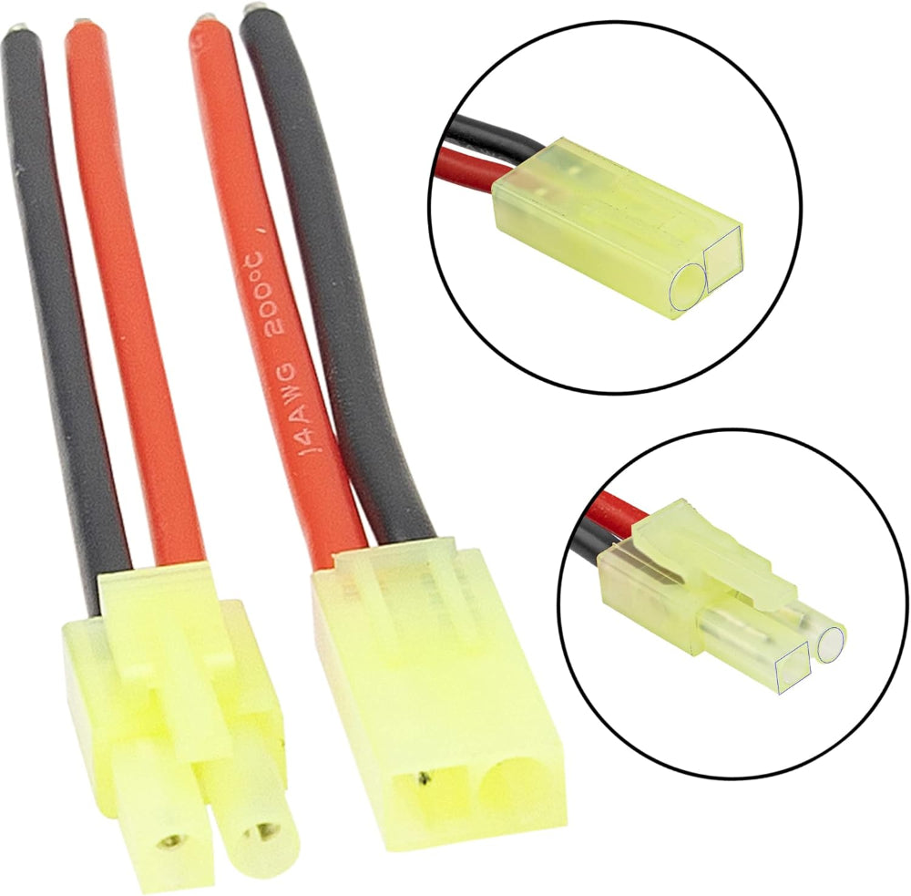 Mini Tamiya Connector Set w/ Wires (Male & Female / 14AWG / 1 Pair)