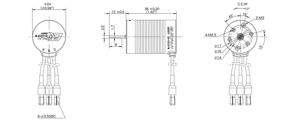 HobbyWing QUICRUN 2435 G3 / 4500KV Brushless Motor (2mm Shaft / 2-3S)
