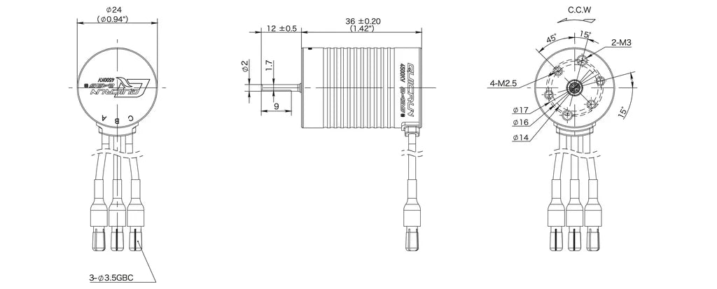 HobbyWing QUICRUN 2435 G3 / 4500KV Brushless Motor (2mm Shaft / 2-3S)