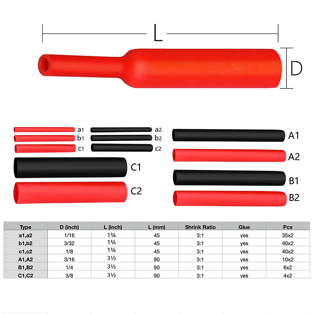 Heat Shrink w/ Adhesive-Lined Kit (Multiple Sizes / Red & Black)