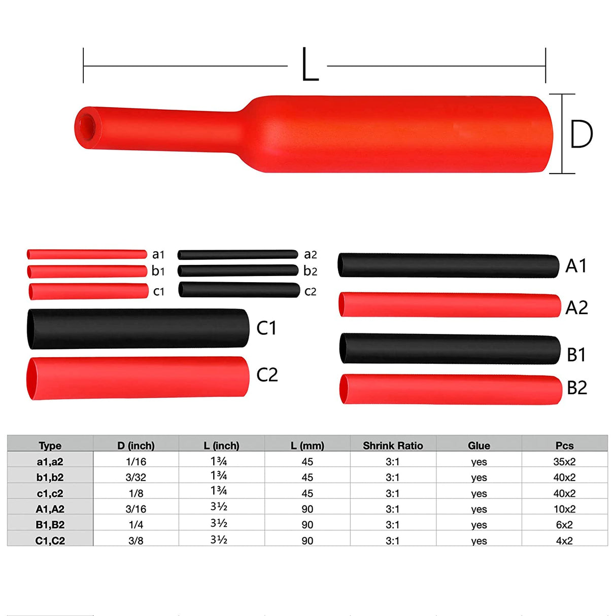 Heat Shrink w/ Adhesive-Lined Kit (Multiple Sizes / Red & Black)