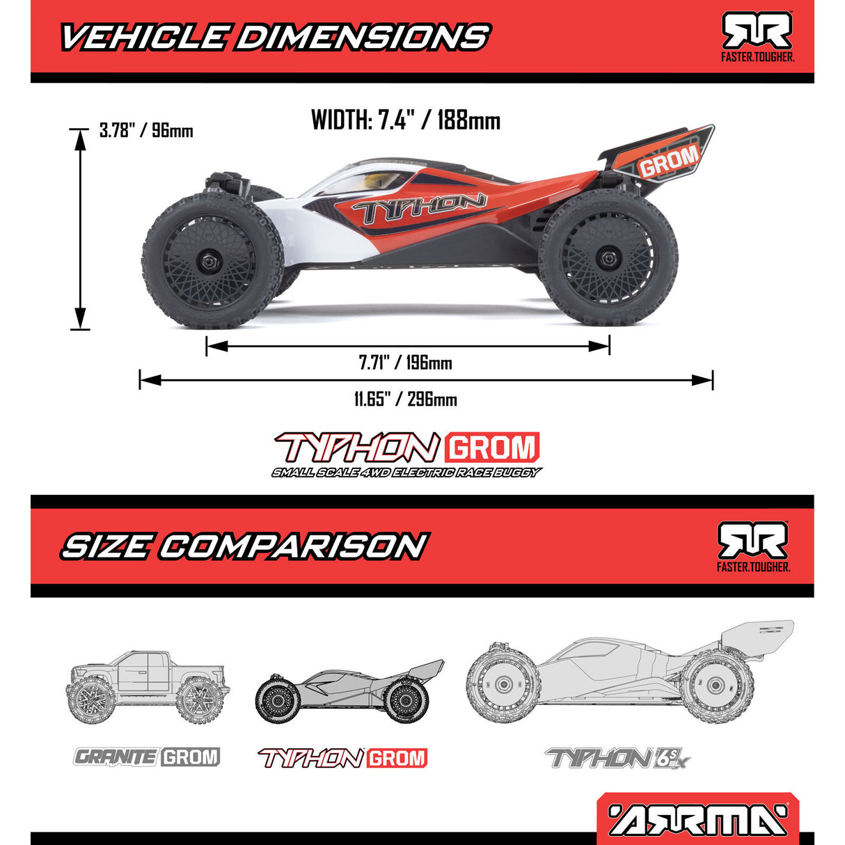 ARRMA 1/14 Typhon Grom Mega 380 4WD Monster Truck (Brushed / Multiple Colors / RTR)