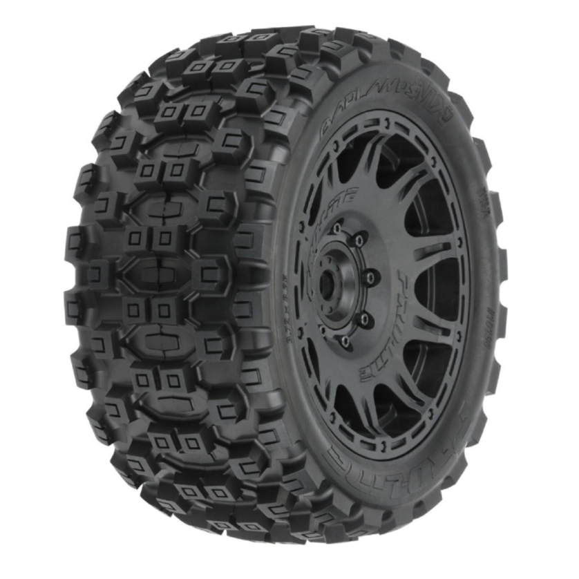 Pro-Line Badlands MX57 Tires & Raid Wheel Set (5.7" / 24mm Hex / 2pcs)