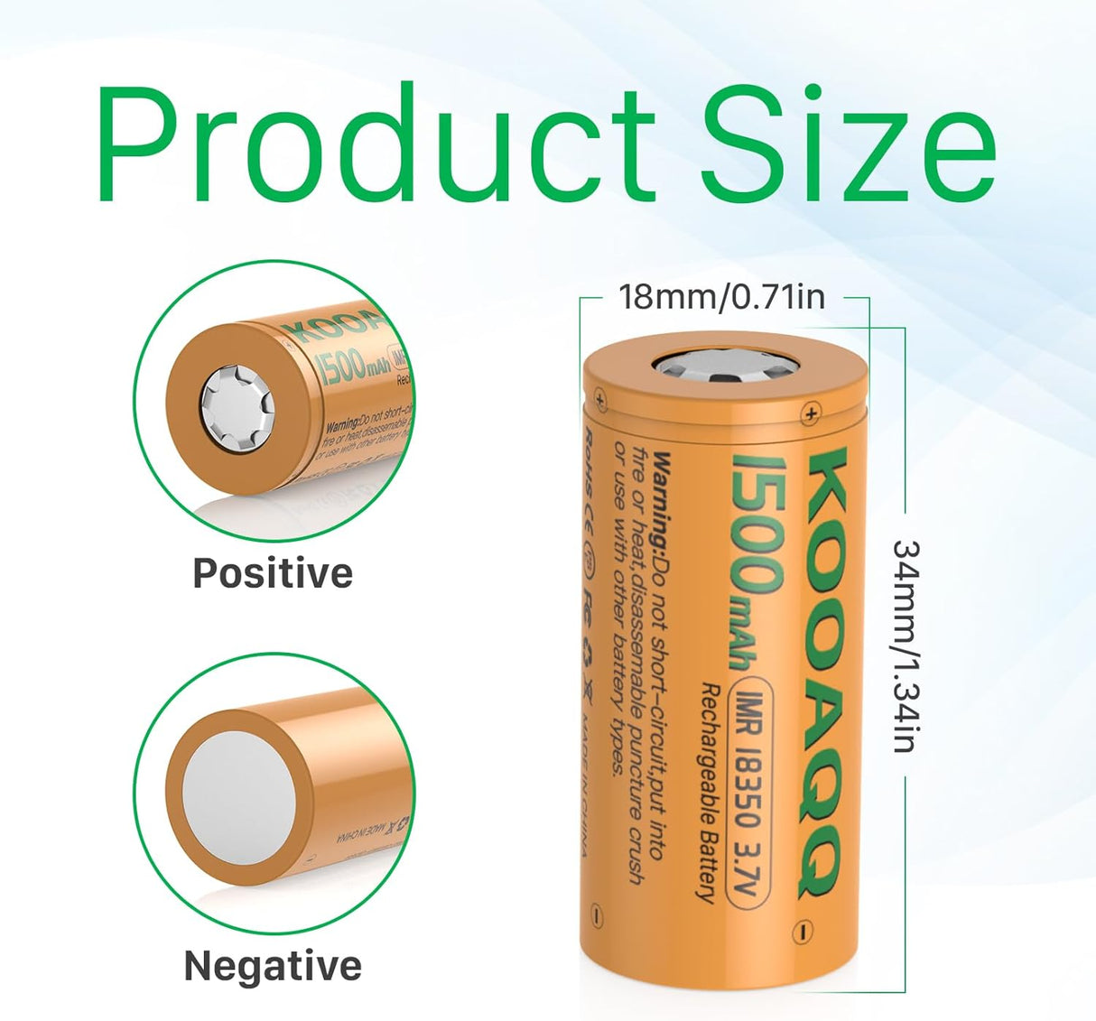 KOOAQQ 18350 / 1500mAh / 10A Li-Ion Battery (2pcs)