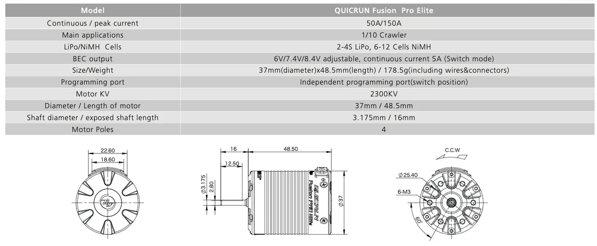 HobbyWing QUICRUN Fusion Pro Elite / 2300KV 2-in-1 Brushless Motor/ESC System (3mm Shaft / 2-4S / XT60)
