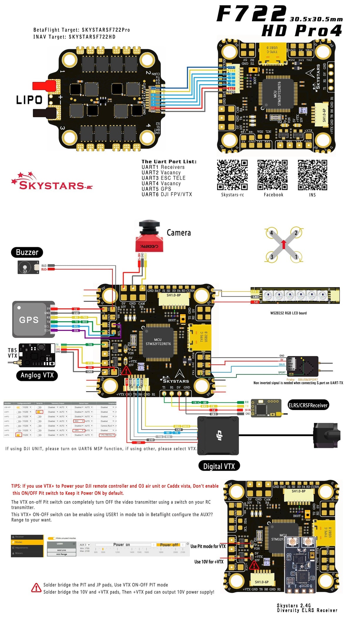 Skystars F722 HD Pro4 Stack (60A / 30x30 / BLHeli_32 / 3-6S)