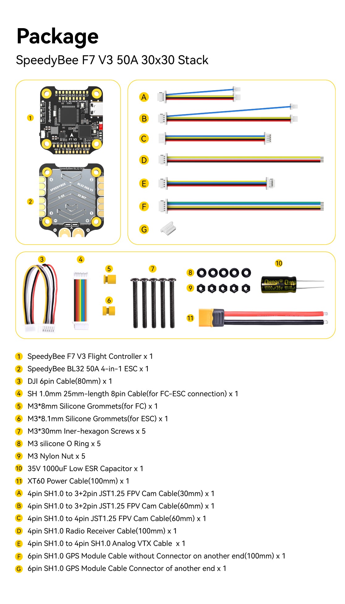 SpeedyBee F7 V3 Stack (50A / 30x30 / BLHeli_32 / 3-6S)