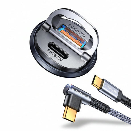 MRGLAS 125W Car Charger with USB-C Cable (USB PD65W & QC60W / Metal Flush-Fit / 1pc)