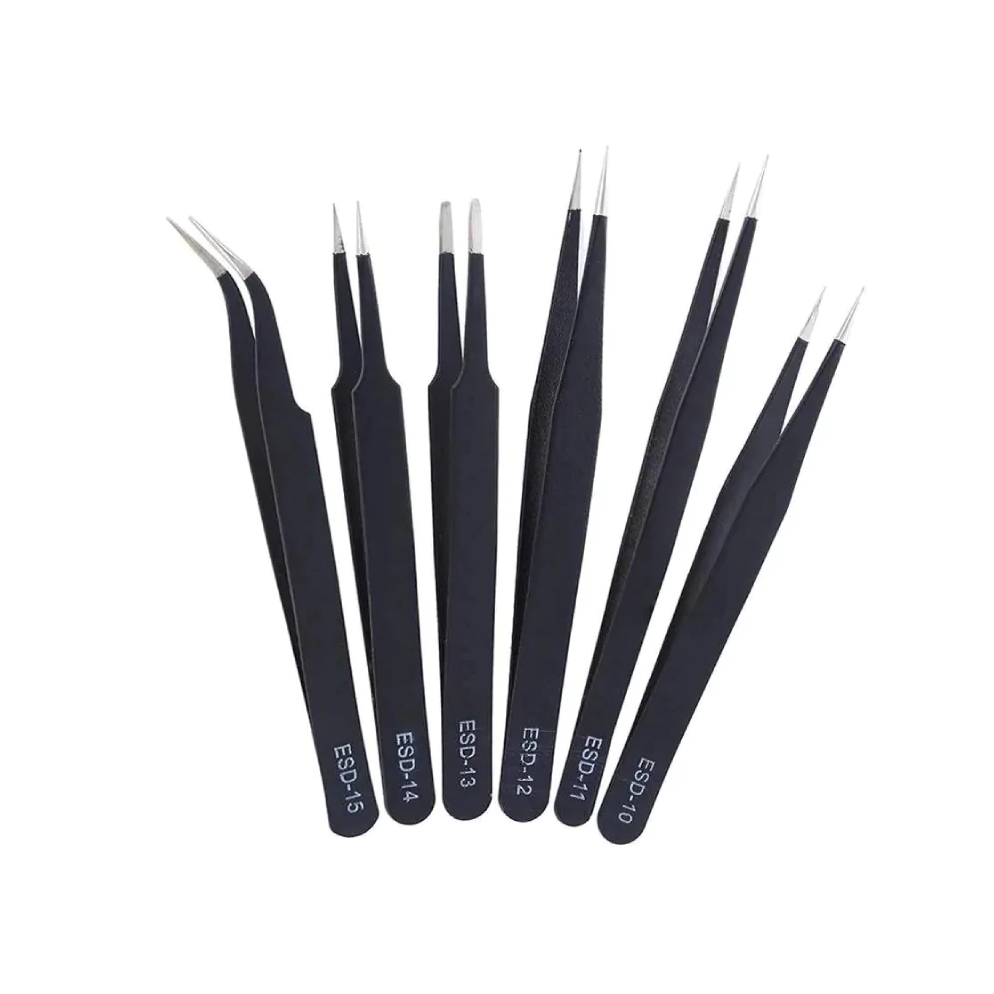 Anti-Static Stainless Steel Tweezer Set (6pcs)