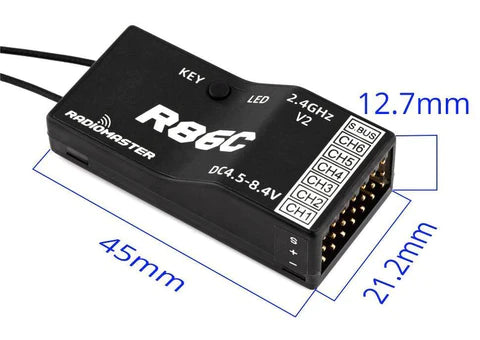 RadioMaster R86C V2 Radio Receiver (6-PWM / 8-SBUS Channels)