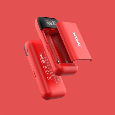 XTAR PB2S Dual Li-Ion Battery Charger & Power Bank (Red / 5V) | RC-N-Go