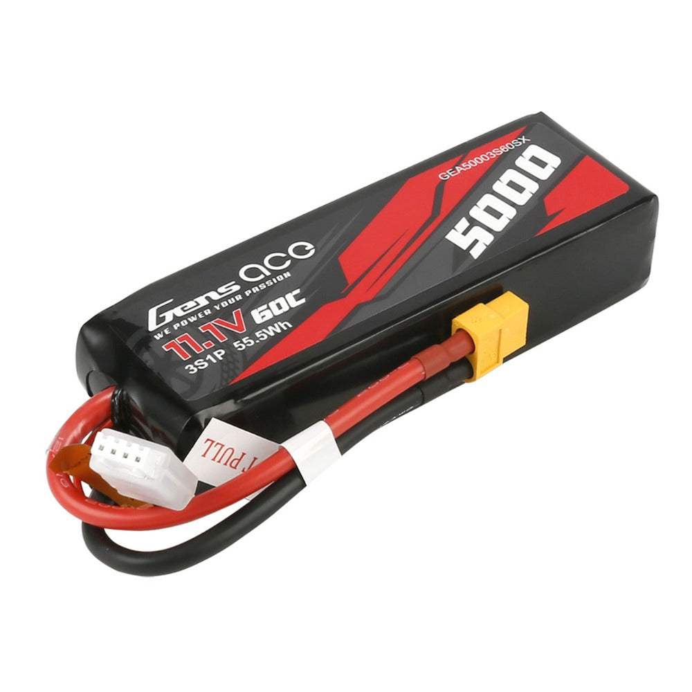 Gens Ace 3S / 5000mAh / 60C / 11.1V / Short XT60 LiPo Battery