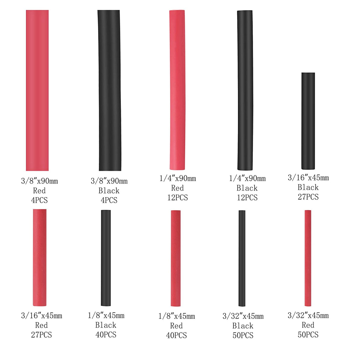 Adhesive-Lined Heat Shrink Kit (266pcs / Multiple Sizes / Red & Black) | RC-N-Go