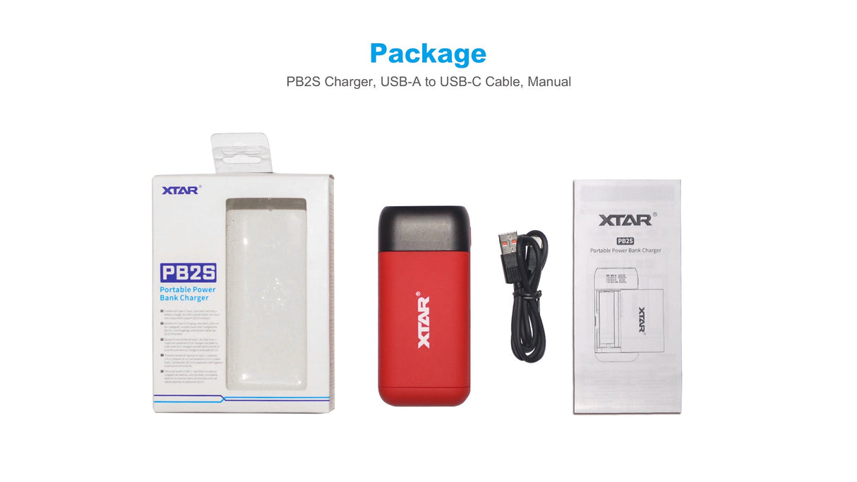 XTAR PB2S Dual Li-Ion Battery Charger & Power Bank (Red / 5V) | RC-N-Go