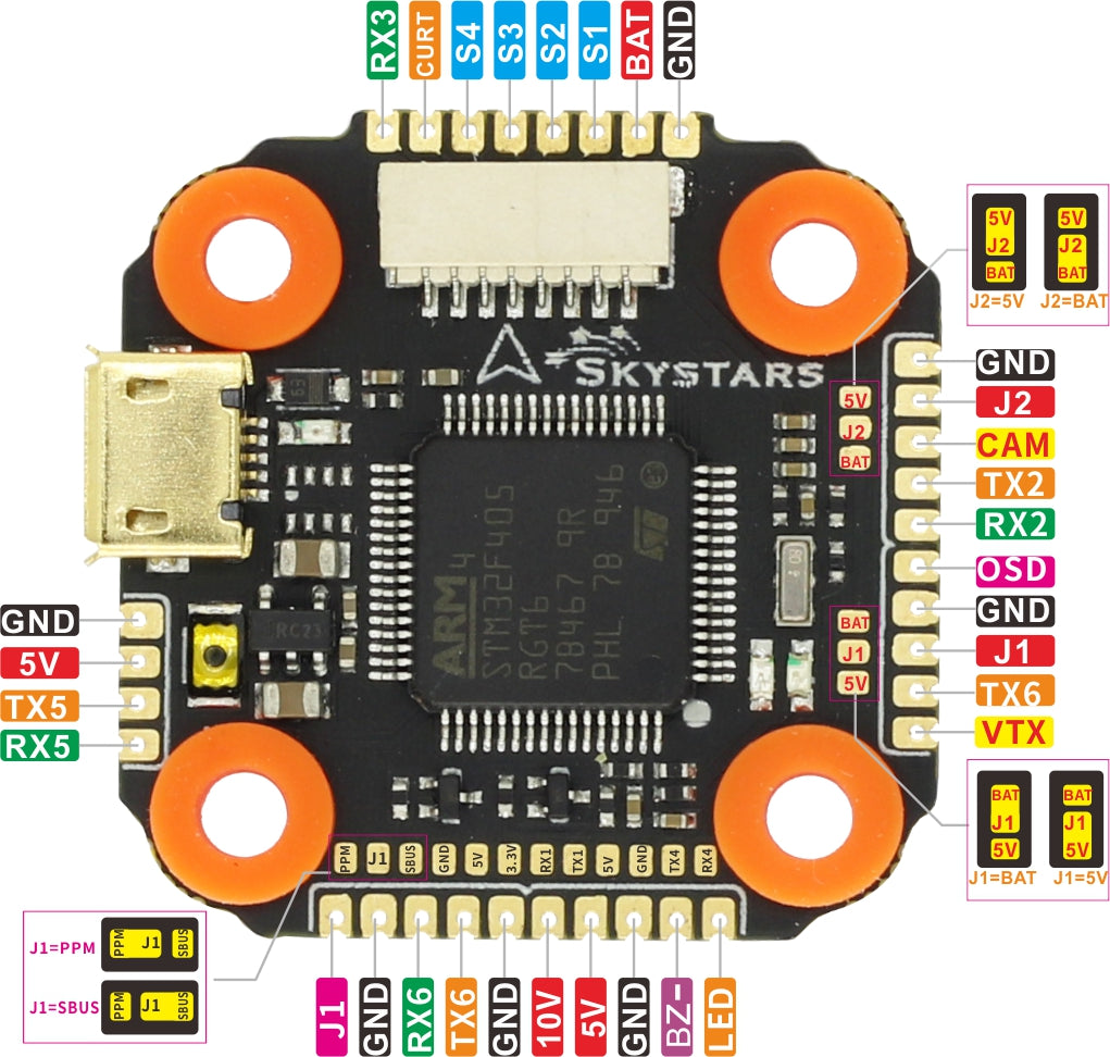 Skystars F405 Mini HD2 Flight Controller (20x20 / 3-6S) | RC-N-Go