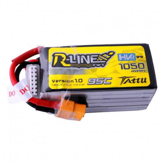 Tattu HV R-Line 6S / 1050mAh / 95C / 22.2V LiPo w/ XT60 Plug | RC-N-Go